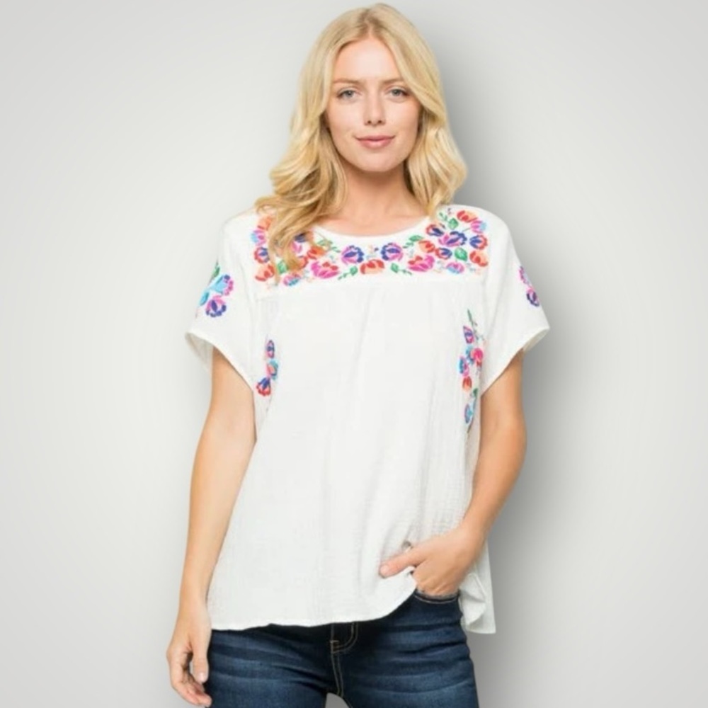 See And Be Seen Boho On the Border Embroidered Top Size Medium
